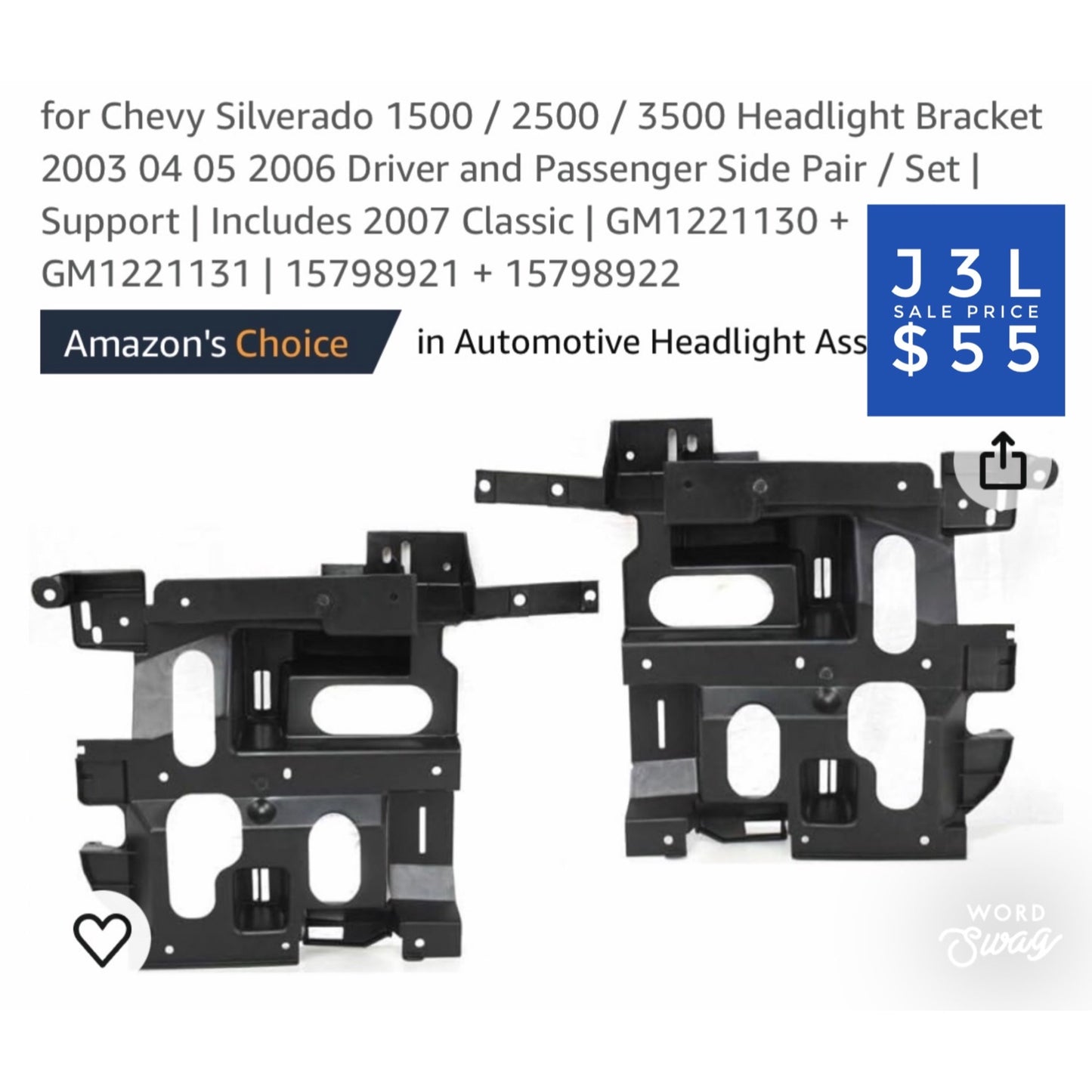 for Chevy Silverado 1500 / 2500 / 3500 Headlight Bracket 2003 04 05 2006 Driver and Passenger Side Pair / Set | Support | Includes 2007 Clas