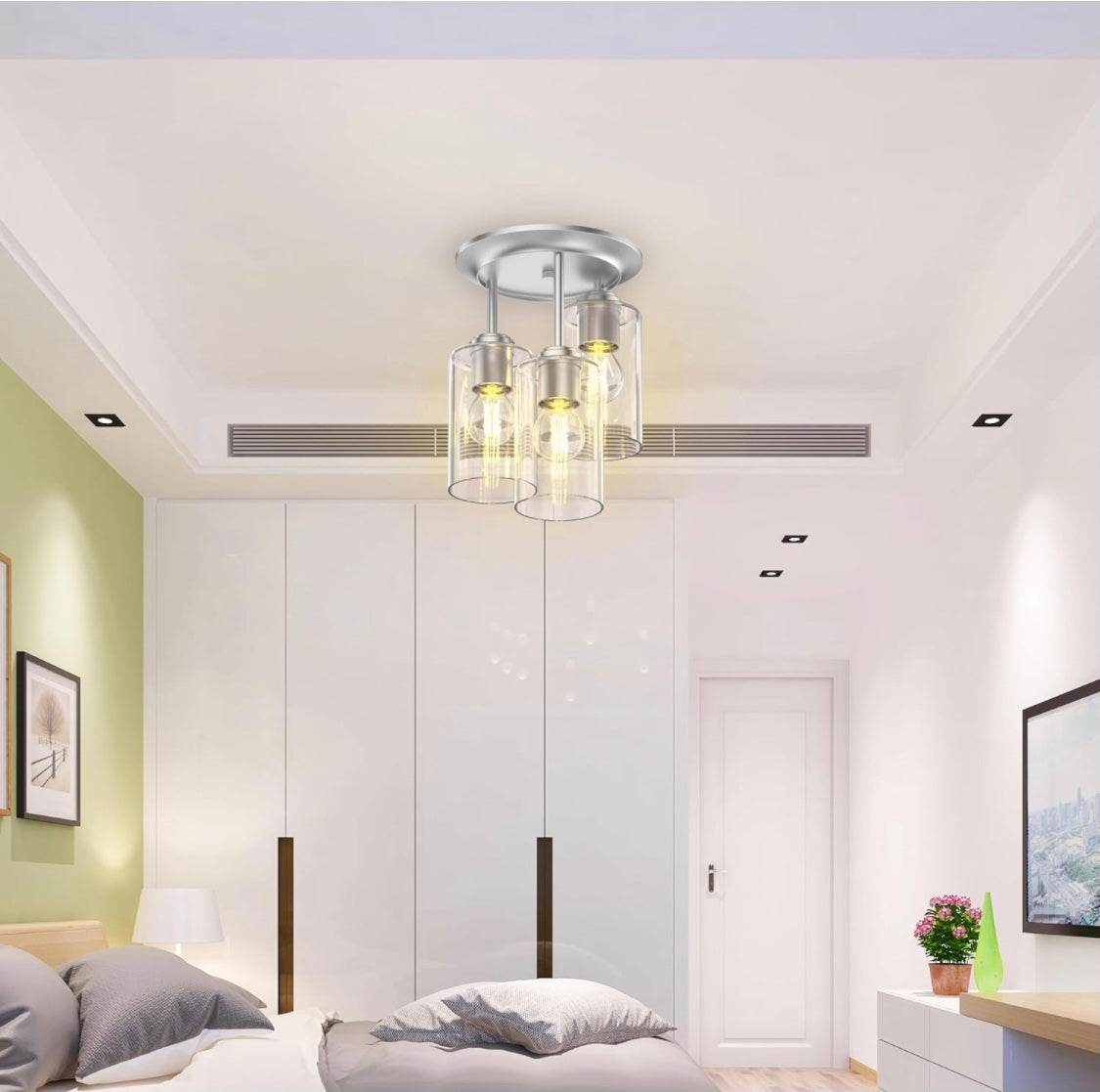 Ceiling Light Fixture, Semi Flush Mount Ceiling Light Fixture, Light Fixtures Ceiling Mount, 3-Light Silver Light Fixtures Ceiling Mount for Kitchen Dining Room Hallway Foyer (Silver)