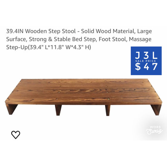 39.4IN Wooden Step Stool - Solid Wood Material, Large Surface, Strong & Stable Bed Step, Foot Stool, Massage Step-Up(39.4" L*11.8" W*4.3" H)