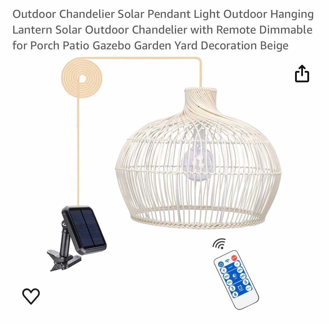 Outdoor Chandelier Solar Pendant Light Outdoor Hanging Lantern Solar Outdoor Chandelier with Remote Dimmable for Porch Patio Gazebo Garden Yard Decoration Beige