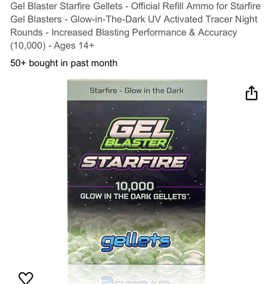 Gel Blaster Starfire Gellets - Official Refill Ammo for Starfire Gel Blasters - Glow-in-The-Dark UV Activated Tracer Night Rounds - Increased Blasting Performance & Accuracy (10,000) - Ages 14+