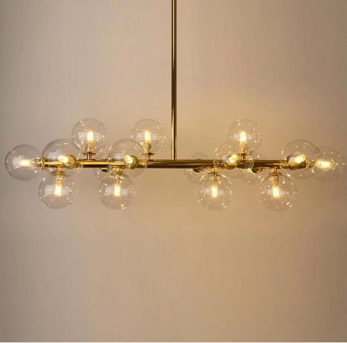 Dining Room Chandelier Over Table, Mid Century Modern Chandelier, 16-Light Gold Linear Chandeliers for Dining Room, Dining Room Light Fixture with Transparent Glass Globe Lampshade