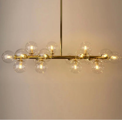 Dining Room Chandelier Over Table, Mid Century Modern Chandelier, 16-Light Gold Linear Chandeliers for Dining Room, Dining Room Light Fixture with Transparent Glass Globe Lampshade