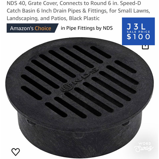 NDS 40, Grate Cover, Connects to Round 6 in. Speed-D Catch Basin 6 Inch Drain Pipes & Fittings, for Small Lawns, Landscaping, and Patios, Bl