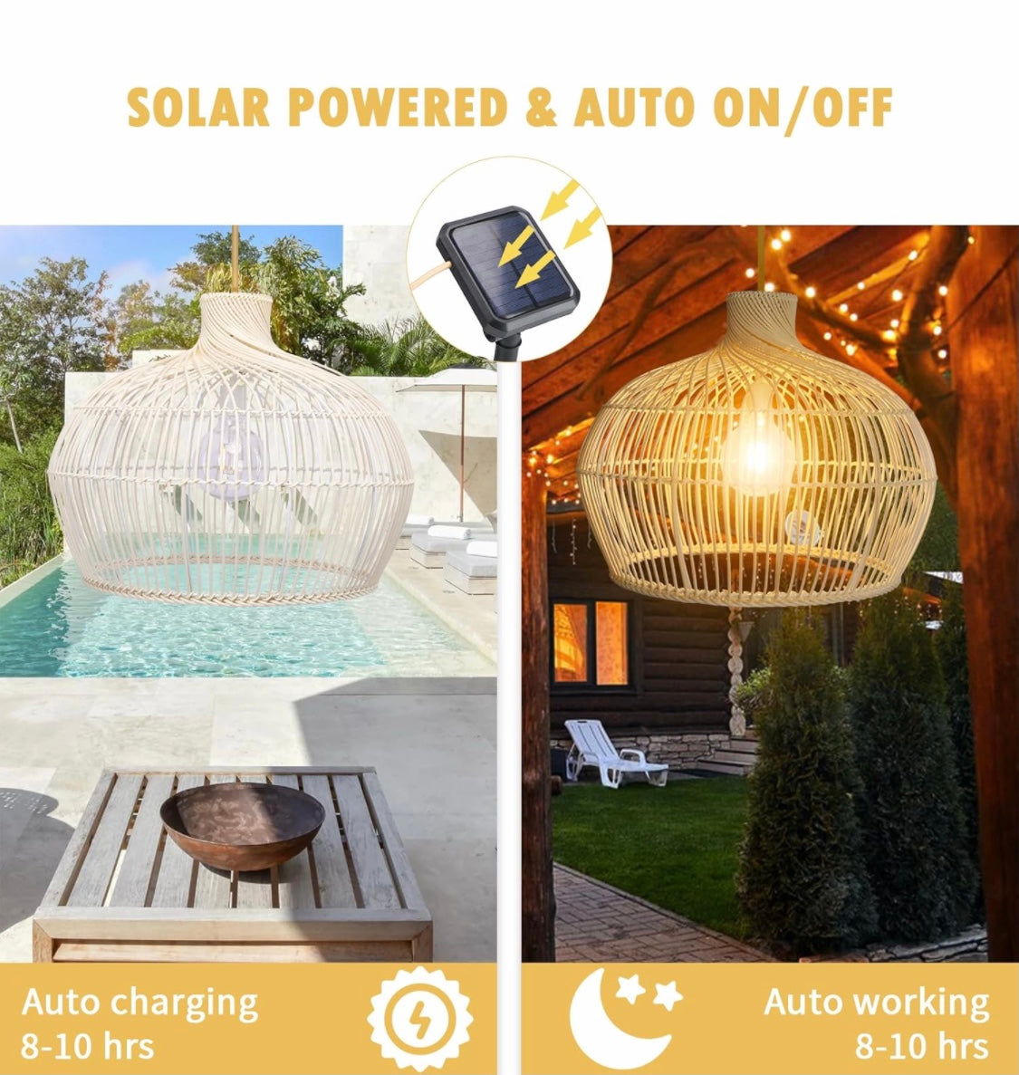 Outdoor Chandelier Solar Pendant Light Outdoor Hanging Lantern Solar Outdoor Chandelier with Remote Dimmable for Porch Patio Gazebo Garden Yard Decoration Beige