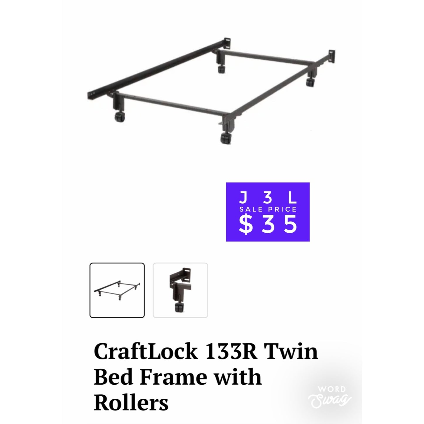 CraftLock 133R Twin Bed Frame with Rollers