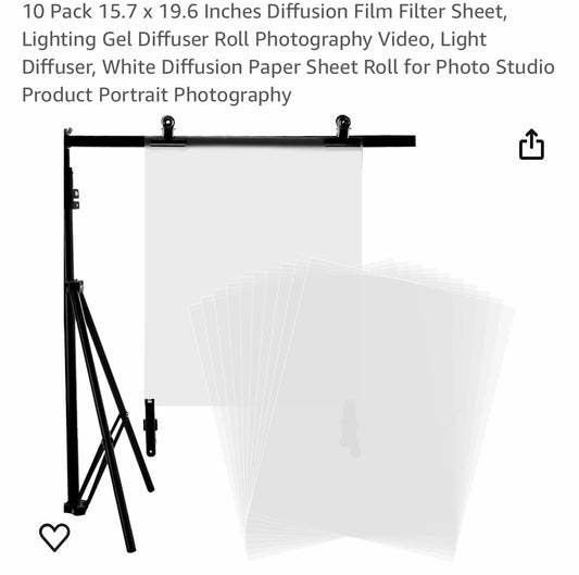10 Pack 15.7 x 19.6 Inches Diffusion Film Filter Sheet, Lighting Gel Diffuser Roll Photography Video, Light Diffuser, White Diffusion Paper Sheet Roll for Photo Studio Product Portrait Photography