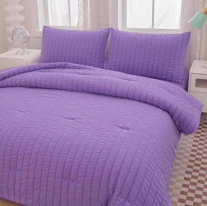 Twin Bed in a Bag Purple Seersucker Comforter Set 5-Pieces Microfiber Lightweight Comforter All Season Bedding Sets with Comforter,Flat Sheet,Fitted Sheet and Pillowcases