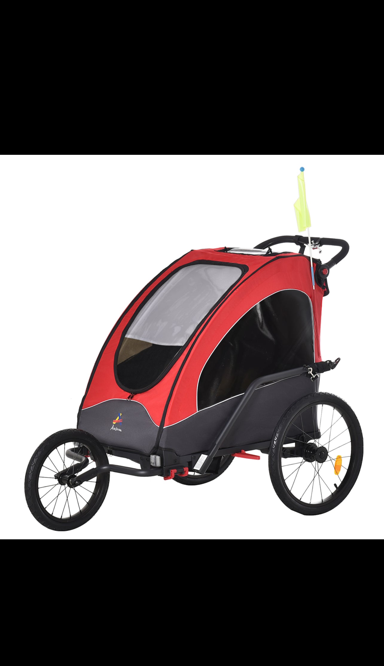 Bike Trailer for Kids 3 In1 Foldable Child Jogger Stroller Baby Stroller Transport Carrier with Shock Absorber System Rubber Tires Adjustable Handlebar Kid Bicycle Trailer Red and Grey (new in box - assembly required)