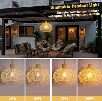 Outdoor Chandelier Solar Pendant Light Outdoor Hanging Lantern Solar Outdoor Chandelier with Remote Dimmable for Porch Patio Gazebo Garden Yard Decoration Beige