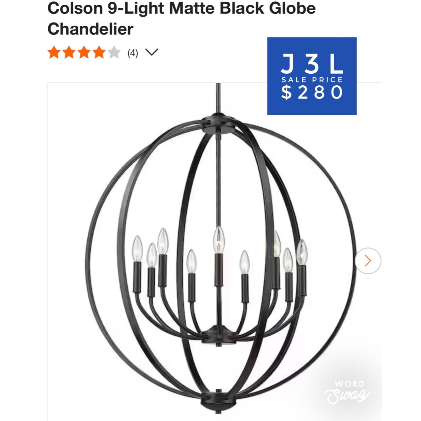 Colson 9-Light Matte Black Globe Chandelier
