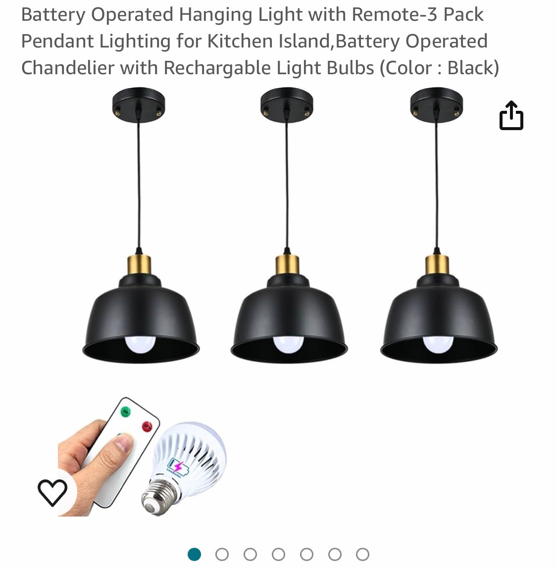 Battery Operated Hanging Light with Remote-3 Pack Pendant Lighting for Kitchen Island,Battery Operated Chandelier with Rechargable Light Bulbs (Color : Black)