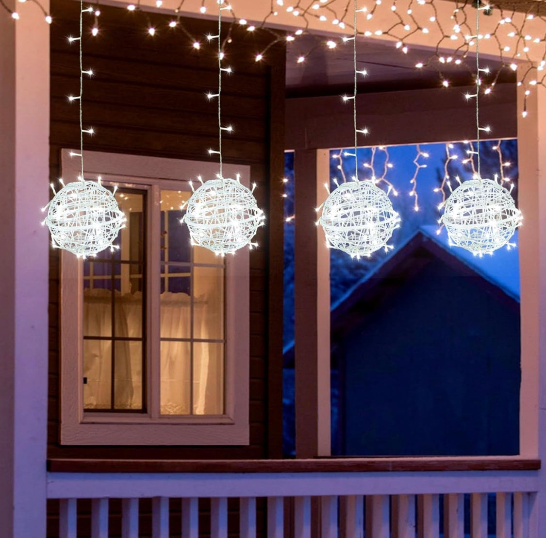 Outdoor Christmas Balls Lights 4 Pack Hanging 7.9" LED Garden Sphere Tree Lights 8 Modes Waterproof Glow Globe Light with Memory Timer Plug for Yard Porch Eave Patio Home Bedroom Decoration-Cool White