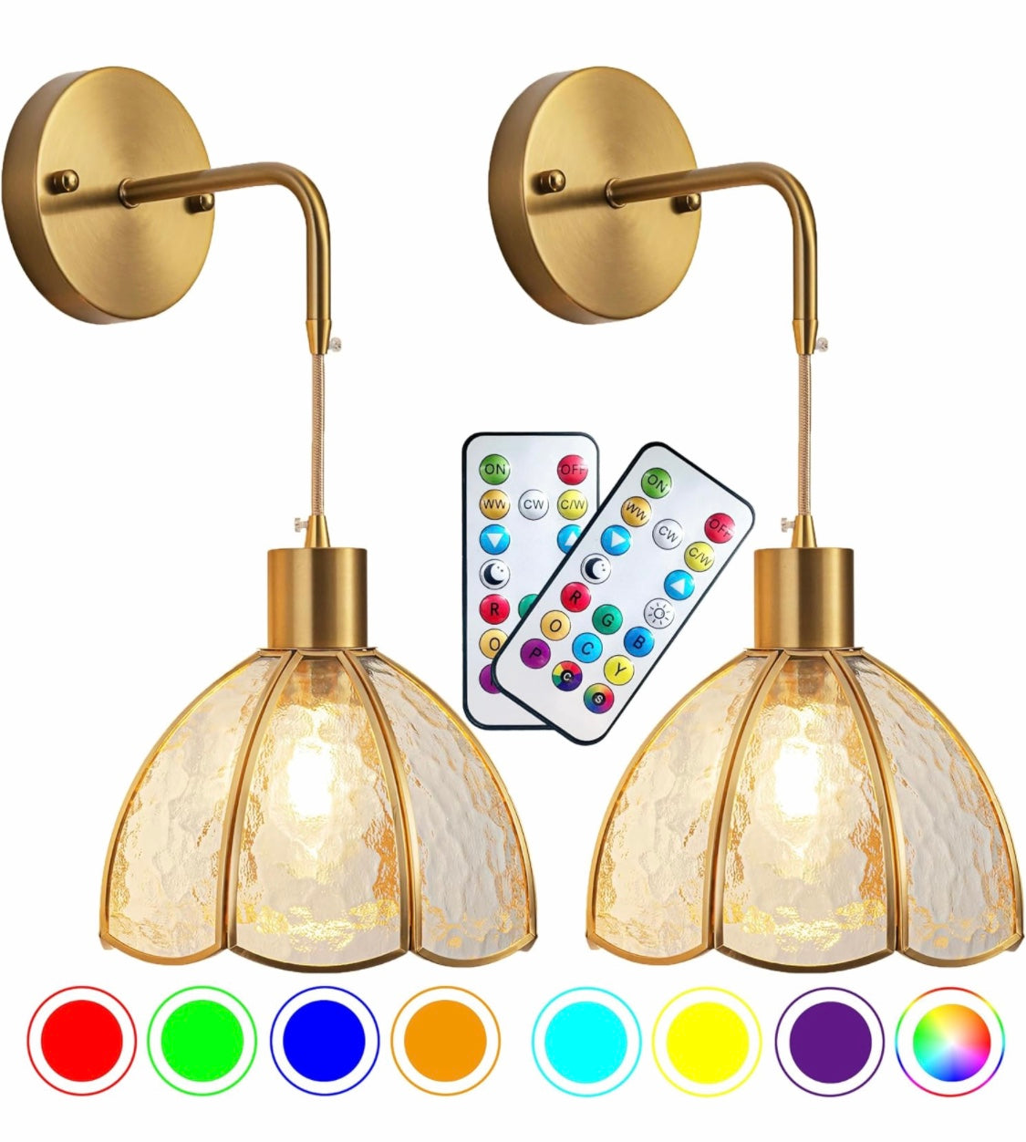 Battery Operated Wall Sconces Set Of Two, Indoor Not Hardwired Battery Wall Light With Remote Control, RGB Color Changing Dimmable Battery Powered Wall Lamp For Bedroom, Easy To Install, Bulb Included