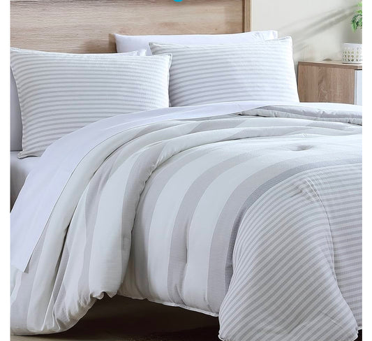 Nautica - Queen Comforter Set, Cotton Reversible Bedding with Matching Shams, Mediterranean Inspired Home Decor for All Seasons (Fairwater Grey, Queen)