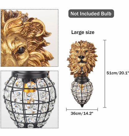 Lion Head Wall Decor Sconces Wall Lighting Retro Baroque Crystal Sconce Gold Luxury Wall Lights Fixtures for Living Room Bedroom Bedside Stairs Bathroom Mirror Headlights Lamp, E26 (B)