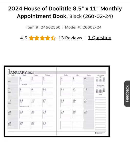 2024 House of Doolittle 8.5" x 11" Monthly Appointment Book, Black (260-02-24) (NEW - multiple available!)