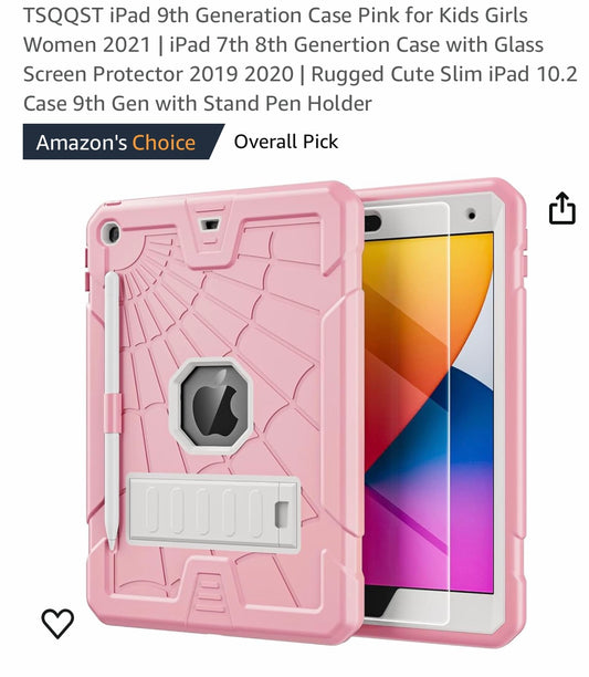 TSQQST iPad 9th Generation Case Pink for Kids Girls Women 2021 | iPad 7th 8th Genertion Case with Glass Screen Protector 2019 2020 | Rugged Cute Slim iPad 10.2 Case 9th Gen with Stand Pen Holder