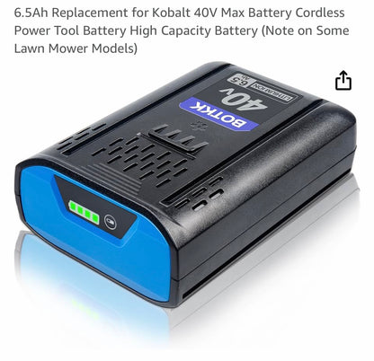 6.5Ah Replacement for Kobalt 40V Max Battery Cordless Power Tool Battery High Capacity Battery (Note on Some Lawn Mower Models)