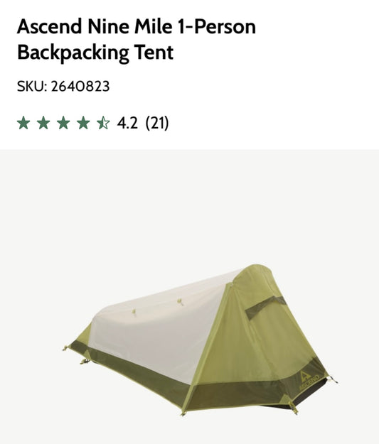 Ascend Nine Mile 1-Person Backpacking Tent