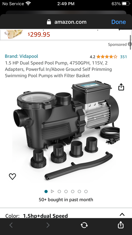 1.5 HP Dual Speed Pool Pump, 4750GPH, 115V, 2 Adapters, Powerful In/Above Ground Self Primming Swimming Pool Pumps with Filter Basket