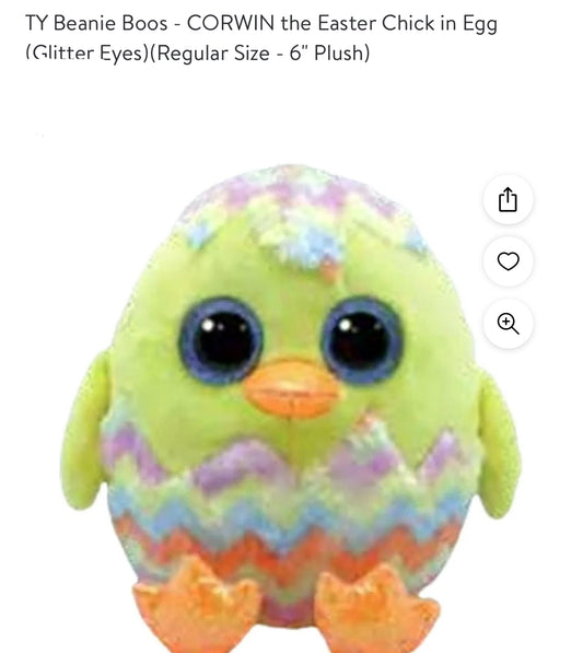 TY Beanie Boos - CORWIN the Easter Chick in Egg (Glitter Eyes)(Regular Size - 6" Plush)