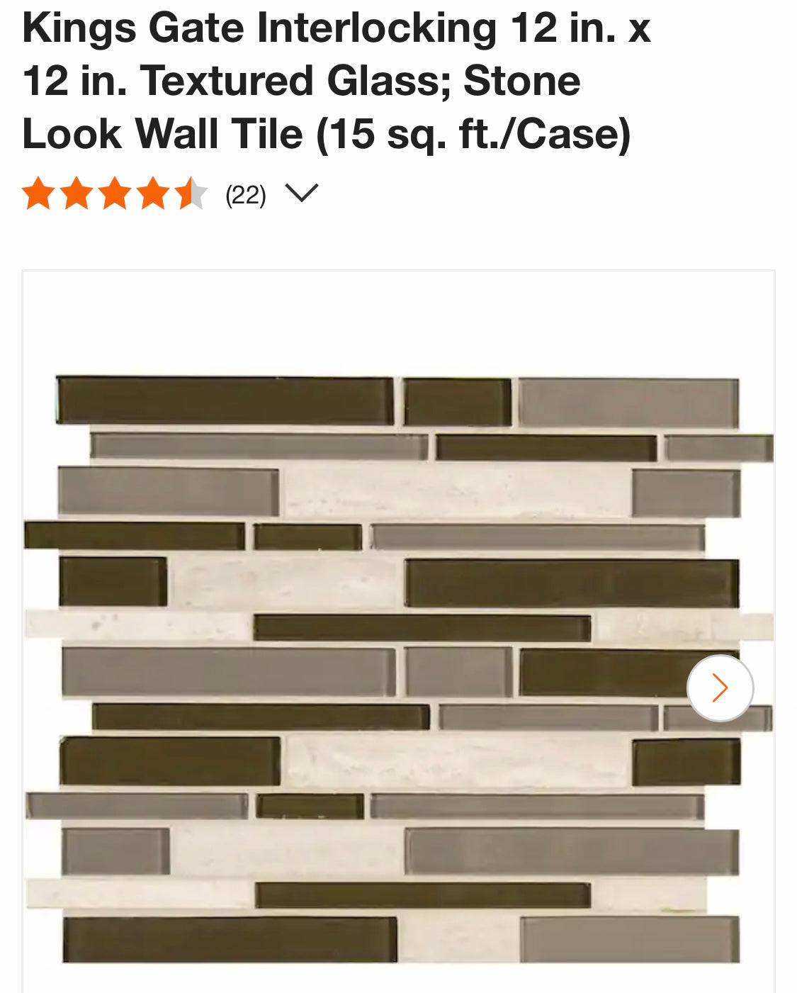 Kings Gate Interlocking 12 in. x 12 in. Textured Glass; Stone Look Wal ...