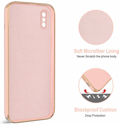 Hython for iPhone Xs Case, Phone Case iPhone X with Ring Stand, Shiny Plating Rose Gold Edge Magnetic Ring Holder Kickstand Slim Thin Soft TPU Bumper Cover Shockproof Protective Phone Cases, Pink