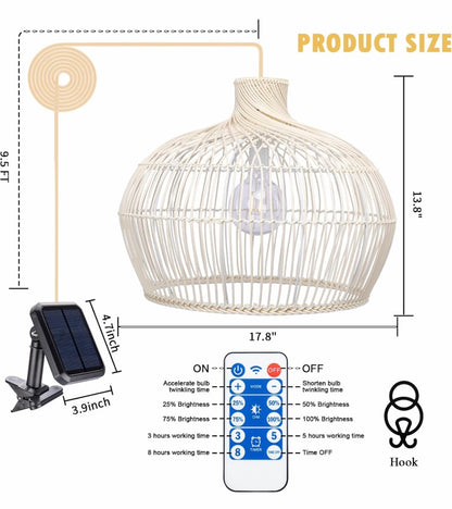 Outdoor Chandelier Solar Pendant Light Outdoor Hanging Lantern Solar Outdoor Chandelier with Remote Dimmable for Porch Patio Gazebo Garden Yard Decoration Beige