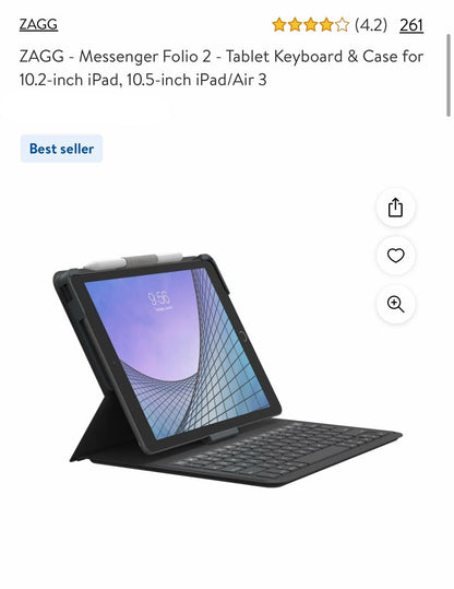 ZAGG - Messenger Folio 2 - Tablet Keyboard & Case for 10.2-inch iPad, 10.5-inch iPad/Air 3