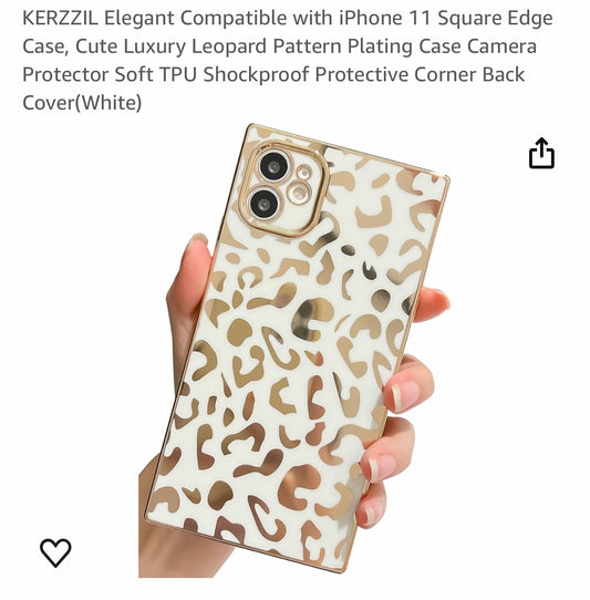 KERZZIL Elegant Compatible with iPhone 11 Square Edge Case, Cute Luxury Leopard Pattern Plating Case Camera Protector Soft TPU Shockproof Protective Corner Back Cover(White)