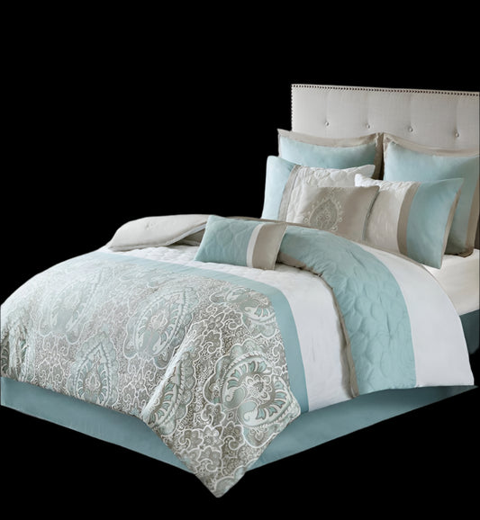 8-Piece Comforter Set Blue Cal King