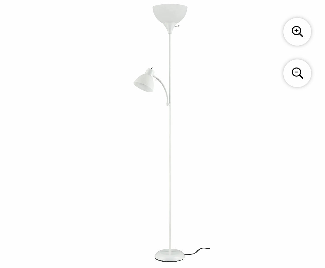 Mainstays 72" White Combo Floor Lamp With Reading Lamp, Modern Design (tested)