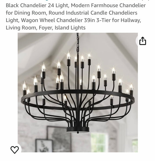 Black Chandelier 24 Light, Modern Farmhouse Chandelier for Dining Room, Round Industrial Candle Chandeliers Light, Wagon Wheel Chandelier 39in 3-Tier for Hallway, Living Room, Foyer, Island Lights