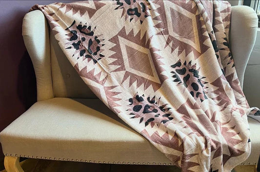 Tan Leopard and Aztec Throw Blanket