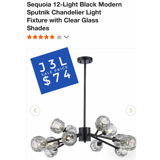 Sequoia 12-Light Black Modern Sputnik Chandelier Light Fixture with Clear Glass Shades