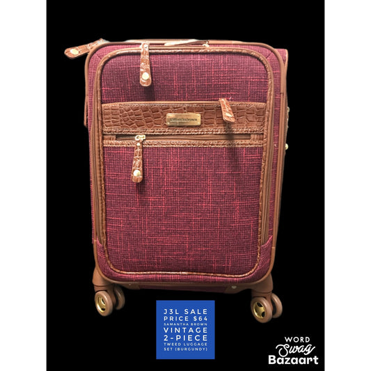 Vintage 2-piece Tweed Luggage Set (Burgundy) ( Missing smaller bag)