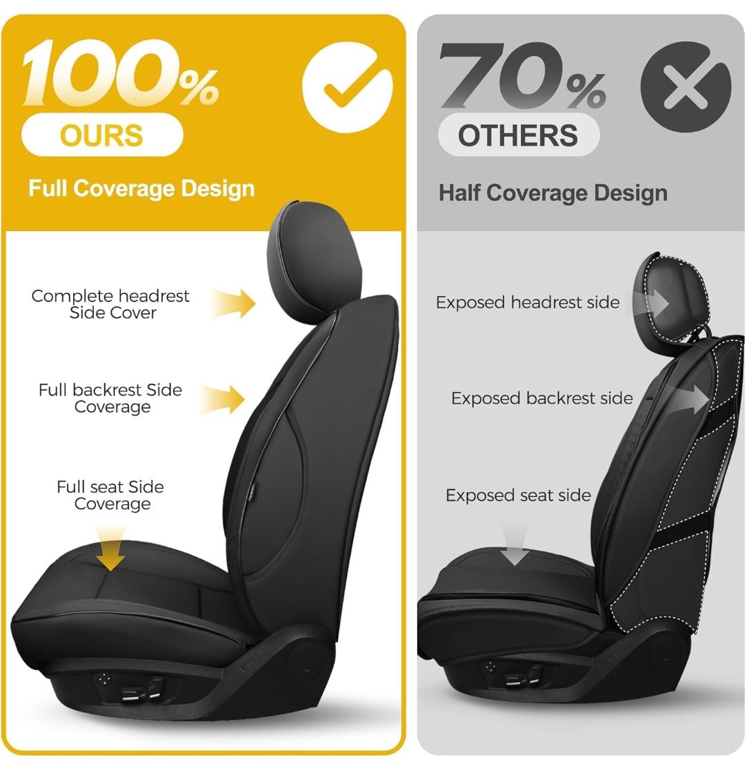 GIANT PANDA Customized Fit Charger Leather Car Seat Covers for Dodge Charger Scat Pack R/T SRT Performance Seats 2015-2024, Not fit Base/Sport Seats, Full Set (Black)